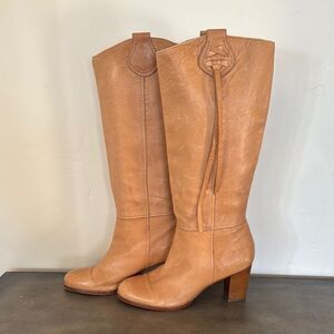 Coach Selena Tan Leather Knee-High Heeled Boots Western Boho Women’s Size 11 EUC
